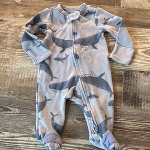 Humpback Whale Print Kids One Piece Pajama - Blue and Gray